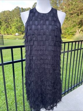 Anthropologie Black Fringe Textured Midi Dress